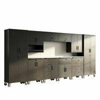 Garage Cabinet System Built for Complete Workshop Organization, 10-Piece Modular Set, Heavy Duty Steel