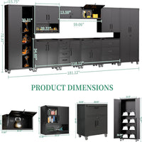 Garage Cabinet System Built for Complete Workshop Organization, 10-Piece Modular Set, Heavy Duty Steel
